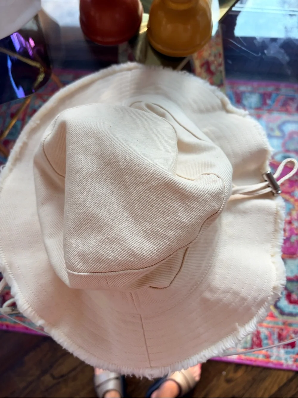Jacquemus Cream Wide Brim Bucket Hat with Adjustable Chin Cord